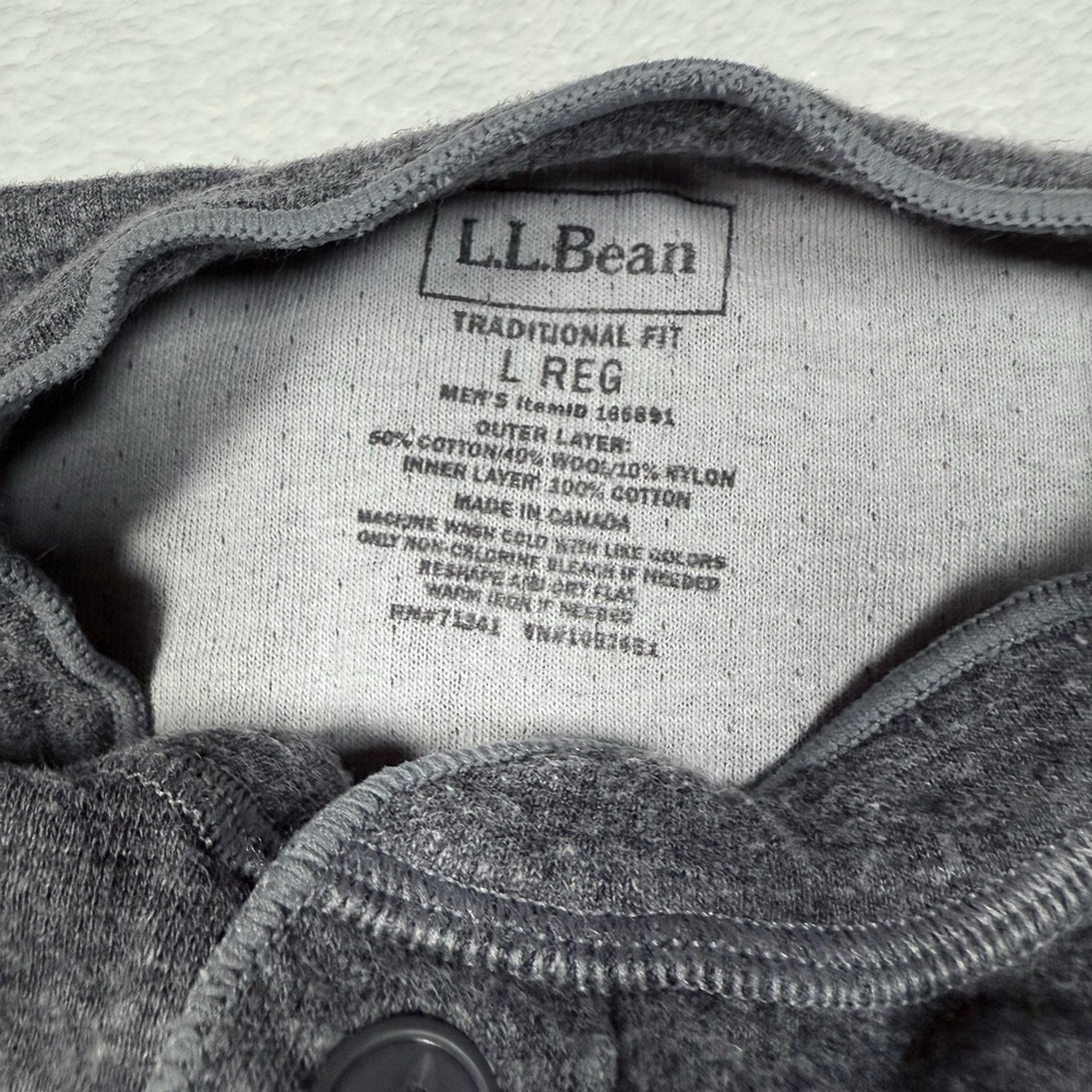 LL Bean Henley Shirt Men Large Gray Outer Layer River Driver Wool Blend Thermal - Picture 3 of 8